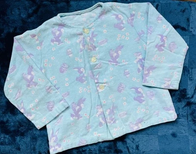 Camisa lençol rara vintage anos 70-80 bebê flanela macia azul violeta coelho 1 - Imagem 1 de 4