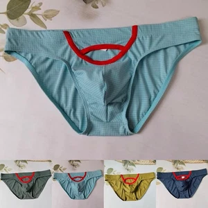 Men Plaid Hollow Briefs Soft Low Rise U Convex Underwear Solid Sports Underpants - Picture 1 of 44