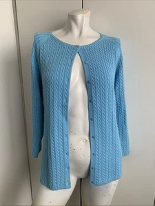 L.L. Bean #ODSR9 women’s Large blue cable knit cardigan button-up sweater 3/4 - Picture 1 of 5