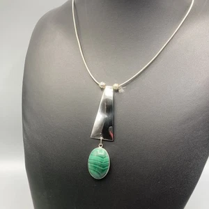 Sterling Halskette 18“ Malachit signiert - Bild 1 von 7