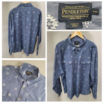 Pendleton Laramie Long Sleeve Pearl Snap Shirt Men's XXL Blue Southwestern - Image 1 of 4