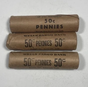 Mixed Original wrapped BU Lincoln Wheat Cent Rolls. .01. 55-D, 56-D, 58-D - Picture 1 of 4