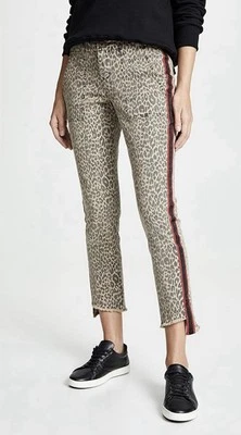 Pantalones a rayas laterales Pam & Gela para mujer 29 color tostado negro estampado de leopardo dobladillo corbata trasera Foto 1 de 4