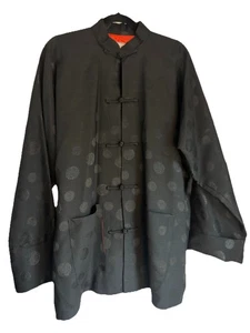 DOUBLE DRAGON Men’s Asian BLACK Vintage Traditional Satin Patterned Jacket Sz XL - Picture 1 of 11