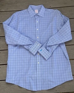 Brooks Brothers Supima Cotton French Cuff Dress Shirt Blue Micro Check 16.5-34 - Picture 1 of 13
