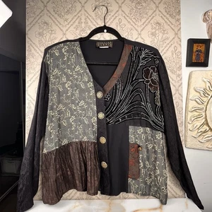 Blusa De Colección Por Spencer Alexis Talla 12 Botones Cuello en V Boho Ecléctica Ropa Artística - Imagen 1 de 15