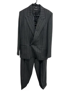 Harvé Benard Striped Wool Suit Set Gray Black Size 12 Formal Business Career - Picture 1 of 18