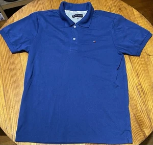 Tommy Hilfiger Blue Embroidered Logo Short Sleeve Polo Shirt - Size L - VGC - Picture 1 of 11