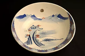 Servizio piatti porcellana giapponese vintage blu Arita Imari dipinto a mano grande grande - Foto 1 di 5