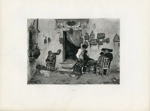 La Tienda de Fígaro, Barbero de Sevilla, 1892 impresión artística grabado vintage - Imagen 1 de 4