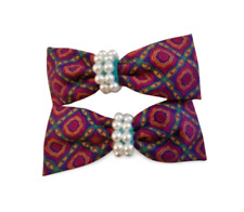 2 Piece New Handmade Girls African Print Ribbon Boutique  Hair Bow Clips