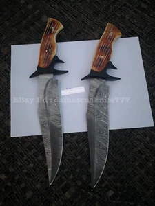 BEAUTIFUL CUSTOM HAND MADE DAMASCUS STEEL HUNTING KNIFE HANDLE BONE 2 pcs come - Bild 1 von 3