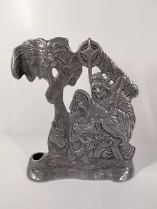 Vintage 1993 Large Carson Pewter Nativity Candle Holder 10.5"x8.5" Manger scene - Picture 1 of 6
