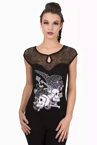 Lost Queen by Banned-Apparel-UK Raven and Skulls Last Train Lace Top - Picture 1 of 3