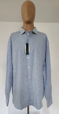 Perry Ellis Blue Striped Dress Shirt Mens 100% Cotton 2X-Large* - Image 1 of 4