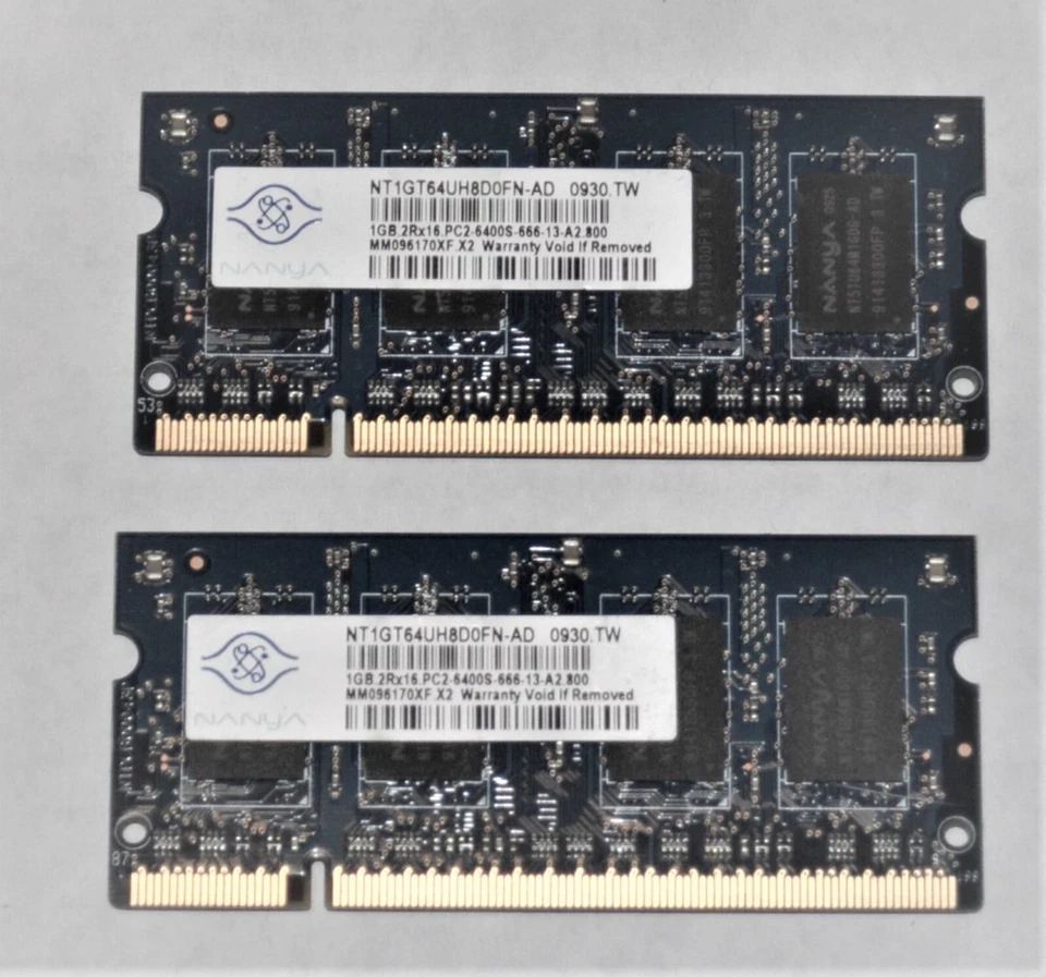 LAPTOP MEMORY 1GB NANYA 2Rx16 PC-2 6400S  MATCHING PAIR GOOD SCHOOL SURPLUS - Image 1 of 1