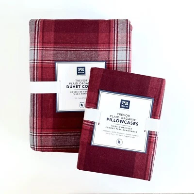 Pottery Barn Teen Trevor Plaid Organic Flannel Duvet Cover sham 2pc Twin Maroon - Image 1 of 3