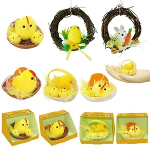 Miniature Nests Hen Chenille Chick in Basket Easter Wreath Hanging Decoration - Picture 1 of 68