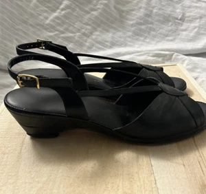 Sandalias Tacones Vintage Penaljo Black Fiesta Talla Hechas en EE. UU. Talla 9 Años 1970 - Imagen 1 de 7
