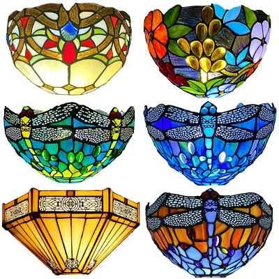 Tiffany Style Wall Light Night Sconce 12" Shade Uplighter Stained Glass w Fixing - Image 1 of 3