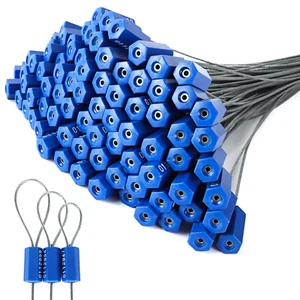 100 PCS Security Cable Seals Numbered Tamper Proof Security Tags, Blue Steel Pul - Picture 1 of 8