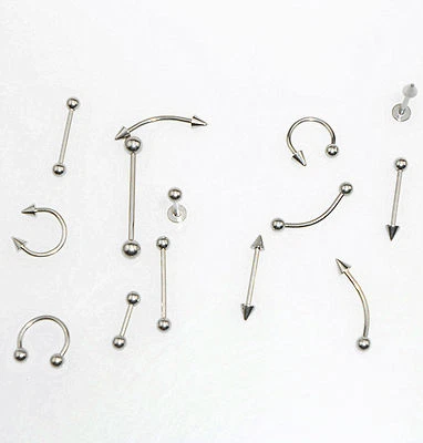 10PCS 14Size Surgical Steel Bar - Lip Wear Nail Nose Septum Ear Ring Various - Image 1 of 4
