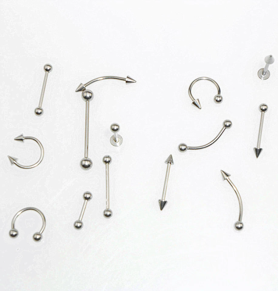 10PCS 14Size Surgical Steel Bar - Lip Wear Nail Nose Septum Ear Ring Various - Image 1 of 4