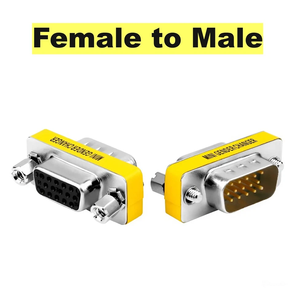 VGA SVGA Female Male 15 Pin Connector Gender Converter Adapter Coupler Extender - Image 1 of 4