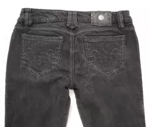 Jeans usati antichi denim neri bassi rari gamba dritta finitura intrecciata taglia 28 - Foto 1 di 12