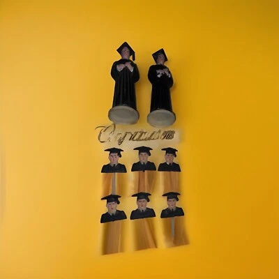 ВИНТАЖНЫЙ!! Выпускной Топпер для Торта Мужской и Женский Класс и 6 Мужской Класс Топперы, Лот из 9 - Изображение 1 из 4