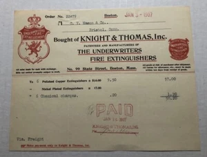 Factura Knight & Thomas 1907, Inc. Boston, Massachusetts - Imagen 1 de 1