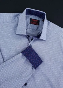 Camisa Jared Lang Para Hombre M Semi Ajustada Geométrica Mangas Largas con Botones Azul Nueva con Etiquetas - Imagen 1 de 12
