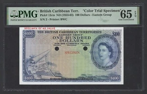 British Caribbean Terr 100 Dollars ND(1953-63) P12cts"Clr TRL Spc"UNC Grade 65 - Picture 1 of 2