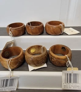 Vintage Wooden Napkin Ring 6 piece Set  Wood Retro Farmhouse   - Picture 1 of 3