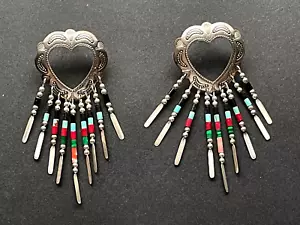 Native American Sterling Silver and Turquoise beaded Teardrop Earrings Set - Picture 1 of 3