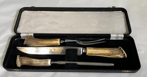 Vintage G B Wilson Pitlochrey 3-teilig in Schachtel Hirschhorn Geweih Griff Messer Schnitzset - Bild 1 von 24
