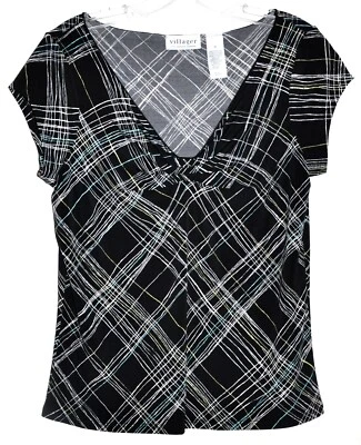 Blusa Villager by Liz Claiborne Blanca y Negra Manga Gorra Talla Med Usada en Excelente Condición Foto 1 de 3