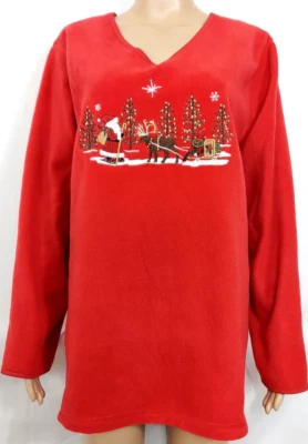 Suéter feminino WHITE STAG tamanho 18/20W vermelho com blusa bordada cena de Natal - Imagem 1 de 4