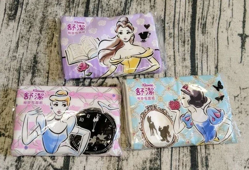 3x Disney Princess Tissue Paper Facial Travel Napkin Belle Snow White Cinderella - Image 1 of 3