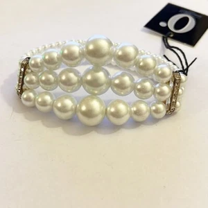 BRACCIALE DONNA ELASTICO ANNA BIBLO' MILANO 3 FILI PERLE EFFETTO GRADAZIONE - Picture 1 of 3