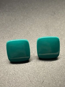 Green Stud Earrings Square Metal Costume Jewelry  - Picture 1 of 10