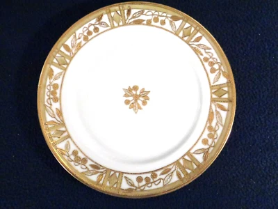 HP Noritake N4107  8 5/8" Plate Green Band & Stripes Gold Encrusted Flowers 1911 - Image 1 of 4