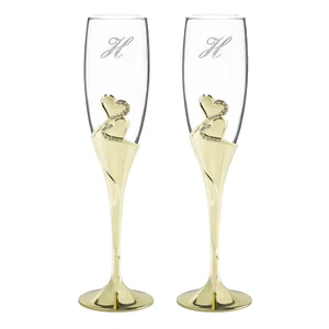 Sparkling Hearts Brass Toasting Flutes - Picture 1 of 2