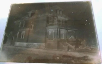 Vntg Antique Photograph on Glass, Old 3 Story House, w/ Envelope, 1900 Ambrotype - Image 1 of 2