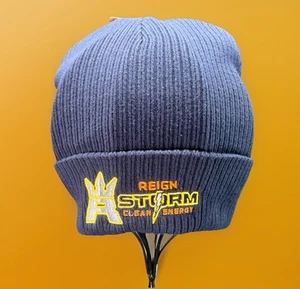 Reign Storm Energy Drink Knit Beanie Hat Unisex Cuffed Embroiered Logo Promo NEW - Picture 1 of 12