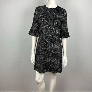 Taco Talla 10 Vestido Lápiz Negro Gris Estampado Manga 3/4 Acampanada Estructurado - Imagen 1 de 14