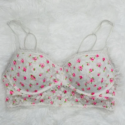 Victoria Secret 中号白色花边有线文胸粉色花朵粉色 — 第 1/4 张图片
