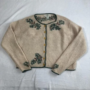 VTG Orvis Shetland Wool Beige Long Sleeve Cardigan Floral Embroidered Women's XL - Picture 1 of 7