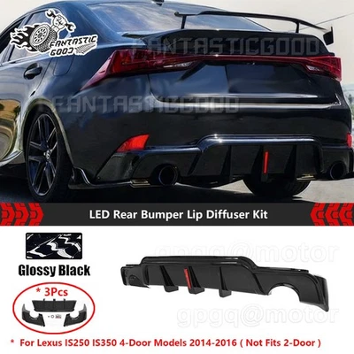 Kit difusor labial parachoques trasero LED negro brillante para Lexus IS250 IS350 sedán 14-16 Foto 1 de 4