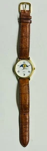VTG 1990s Timex Date Moon Phase Gold Tone Analog Quartz Watch T81 w/Leather Band - Picture 1 of 10